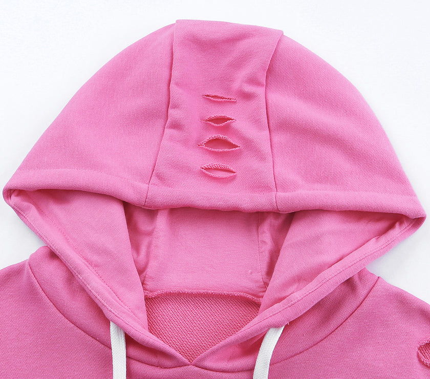 Distressed Drawstring Long Sleeve Hoodie