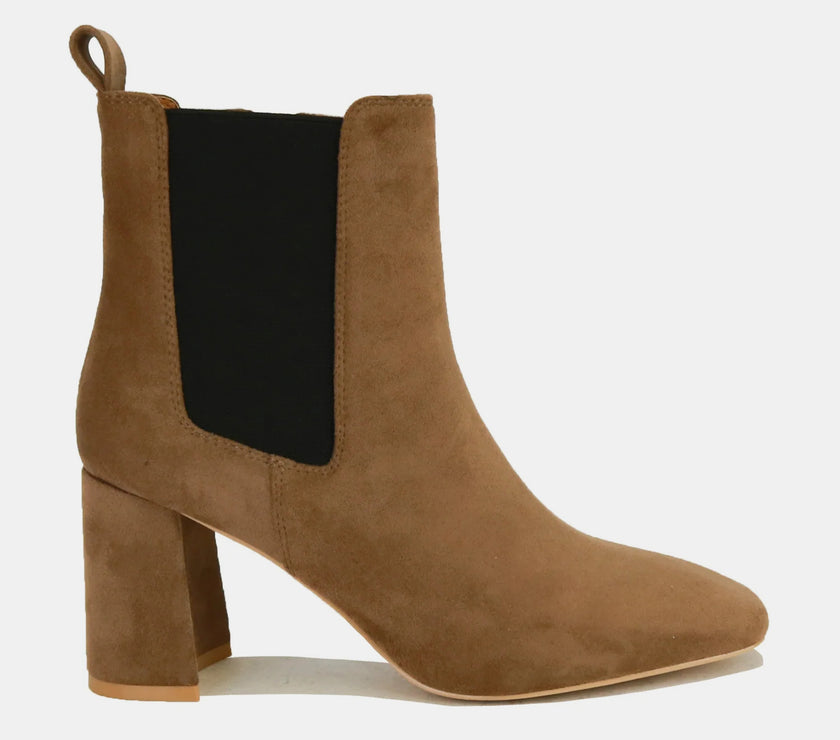 Beast Fashion Faux Suede Block Heel Chelsea Boots with Elastic Side Panel