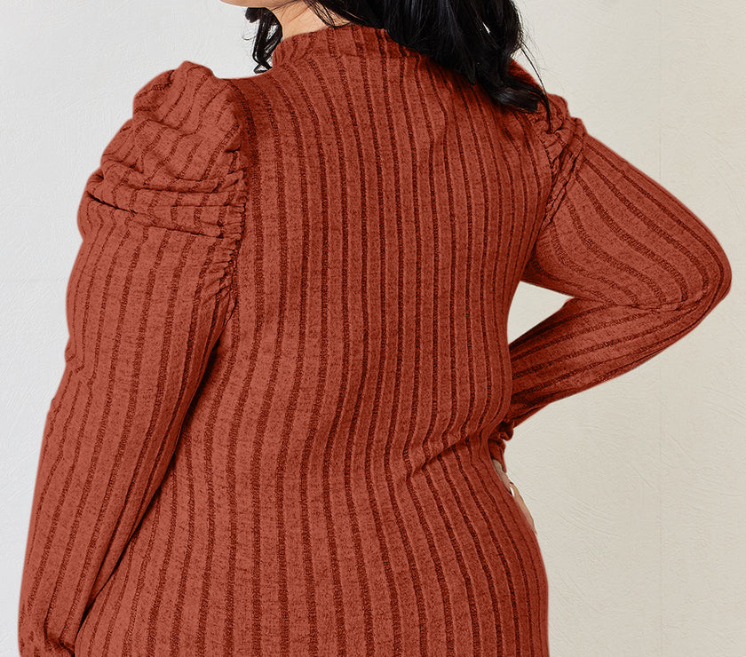 Basic Bae Full Size Ribbed Mock Neck Puff Sleeve T-Shirt