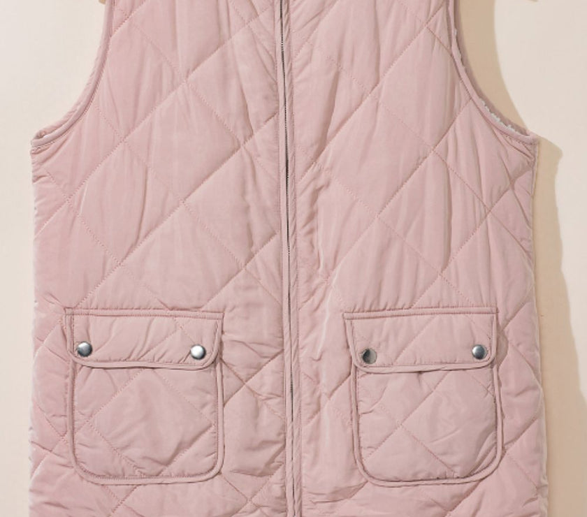 Fuzzy Zip Up Vest Coat with Pockets