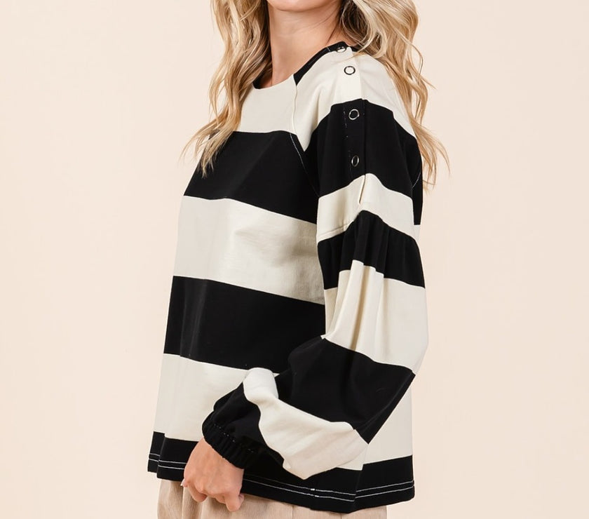 Mittoshop Striped Snap Shoulder Long Sleeve T-Shirt