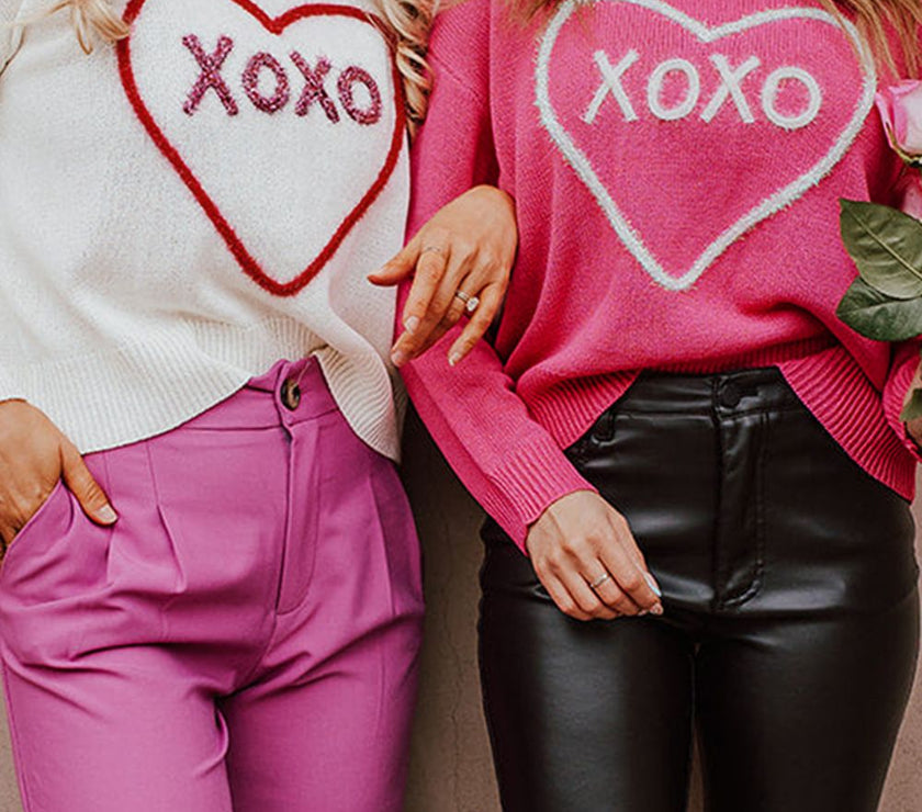 XOXO Round Neck Drop Shoulder Sweater