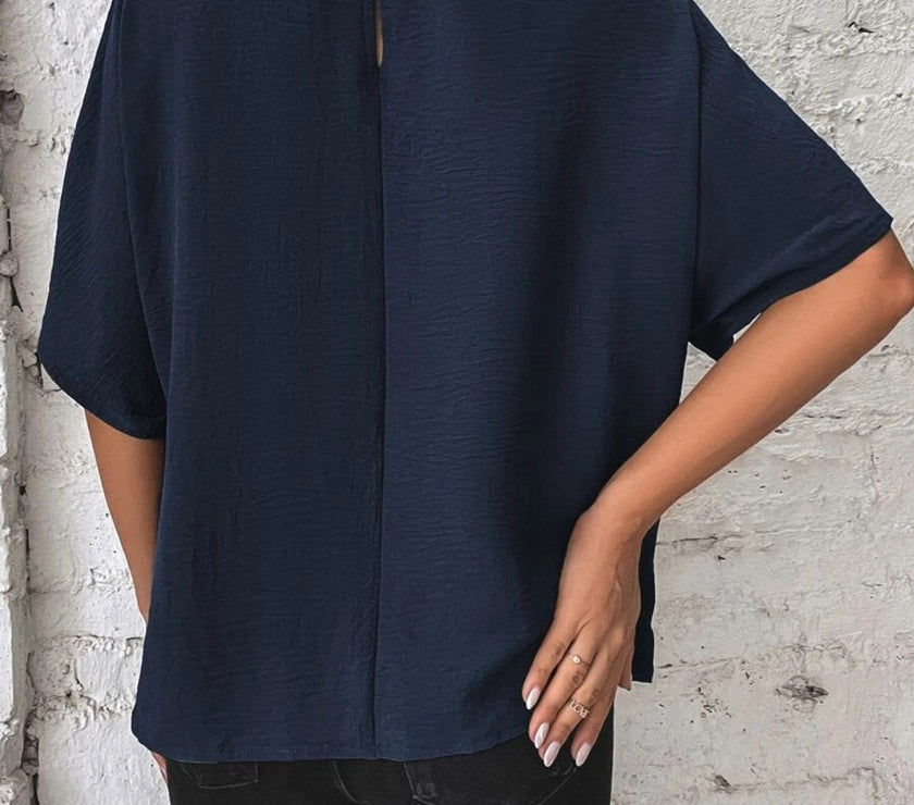 Knotted Round Neck Half Sleeve Blouse