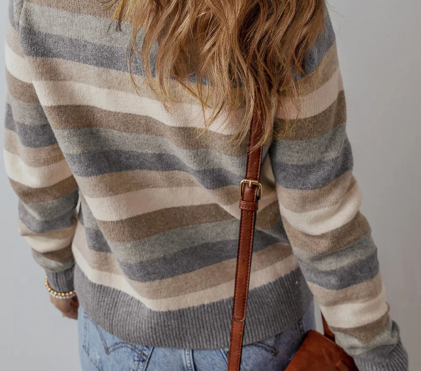 Striped Round Neck Long Sleeve Sweater