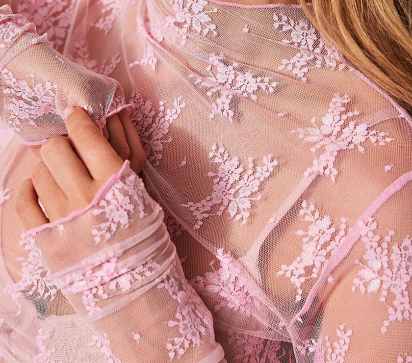 Lace Mock Neck Long Sleeve Blouse