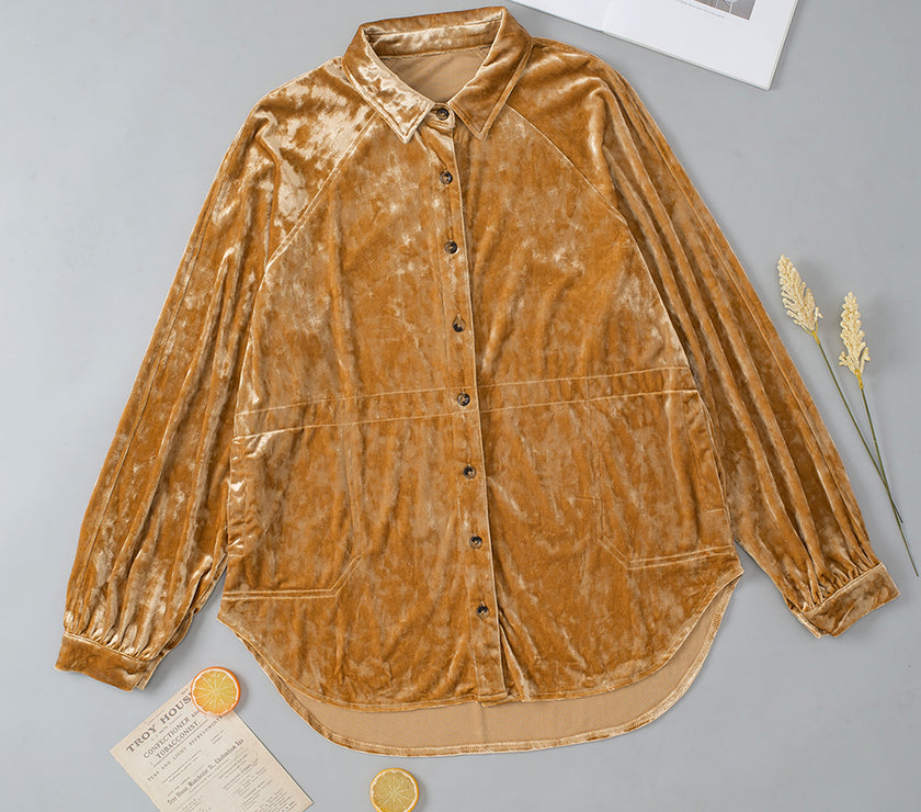Button Down Loose Fit Velvet Shirt