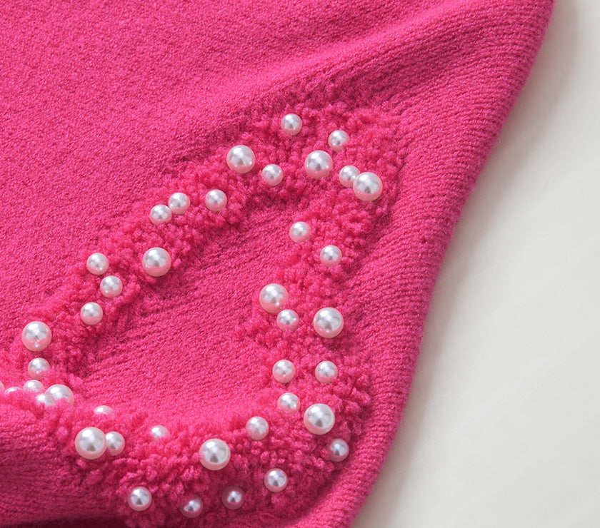 Pearl Trim Heart V-Neck Sweater