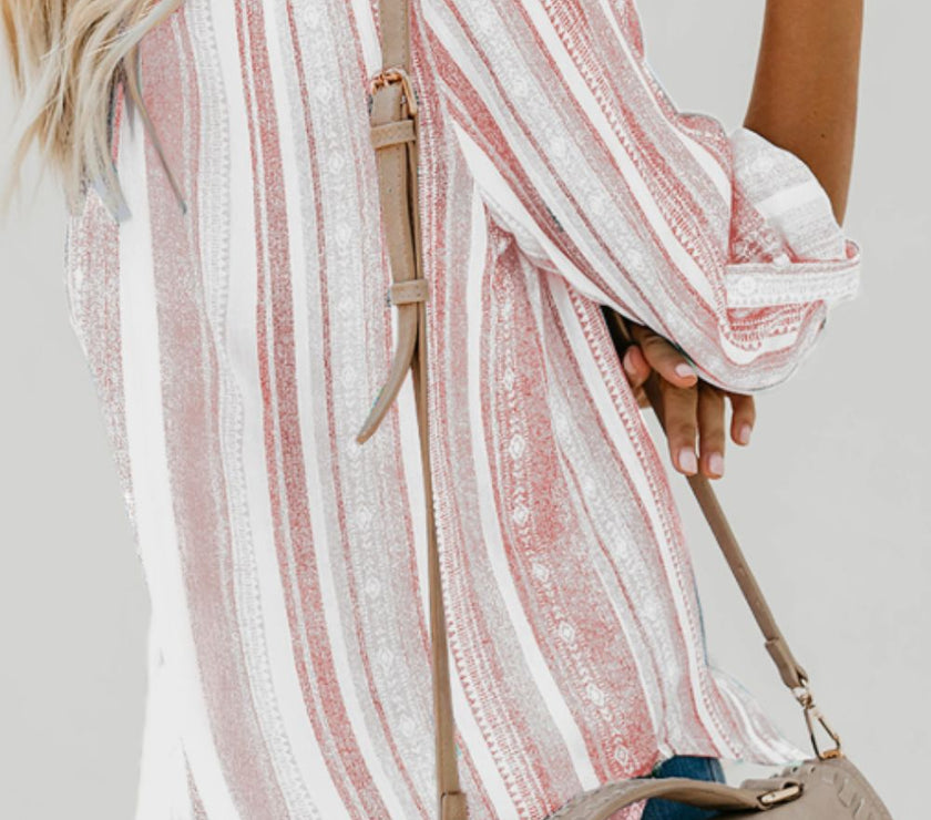 Striped Collared Neck Long Sleeve Shirt