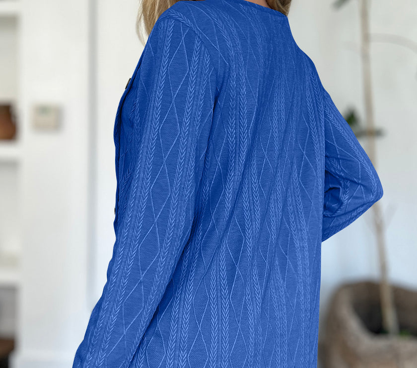 FAM-FAM Slit Round Neck Long Sleeve T-Shirt