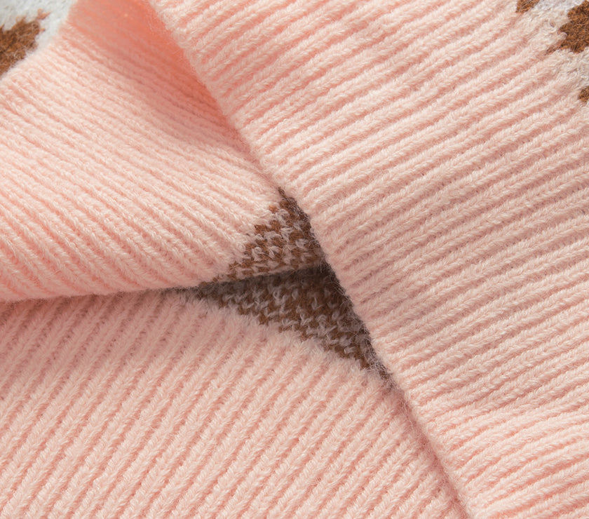 Geometric Contrast Round Neck Long Sleeve Sweater