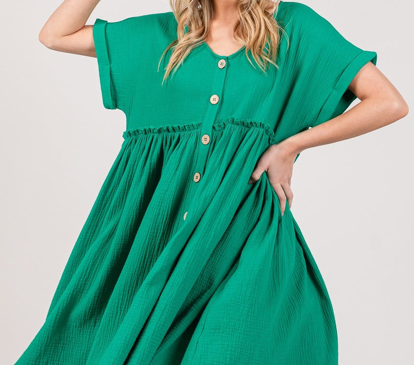 SAGE + FIG Full Size Button Up Short Sleeve Dress