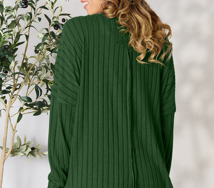 Basic Bae Full Size Ribbed Round Neck Slit Knit Top