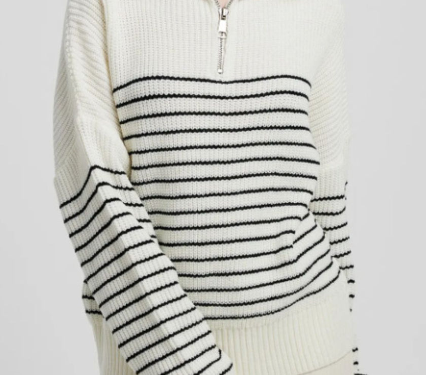 Striped Half Zip Long Sleeve Sweater