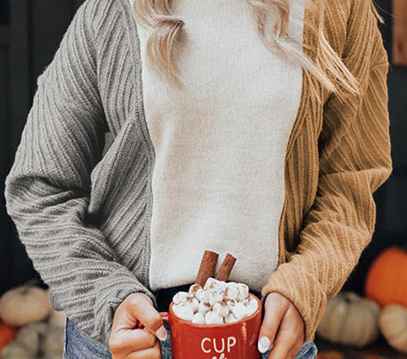 Color Block Textured Drop Shoulder Sweater