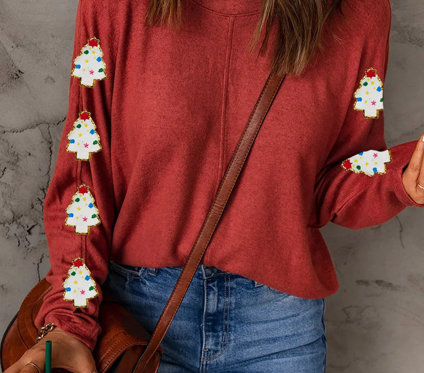 Christmas Tree Round Neck Long Sleeve Top