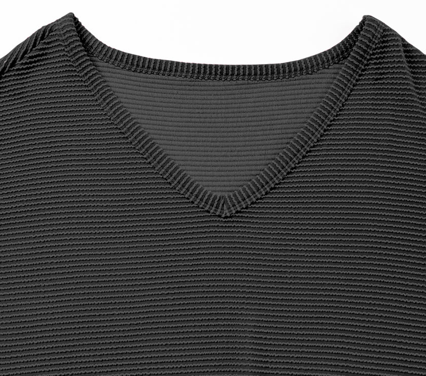 Texture V-Neck Long Sleeve Top