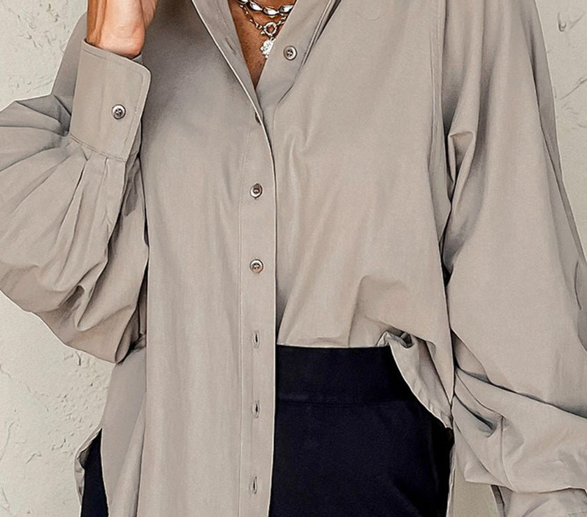 Button Down Collared Neck Long Sleeve Shirt