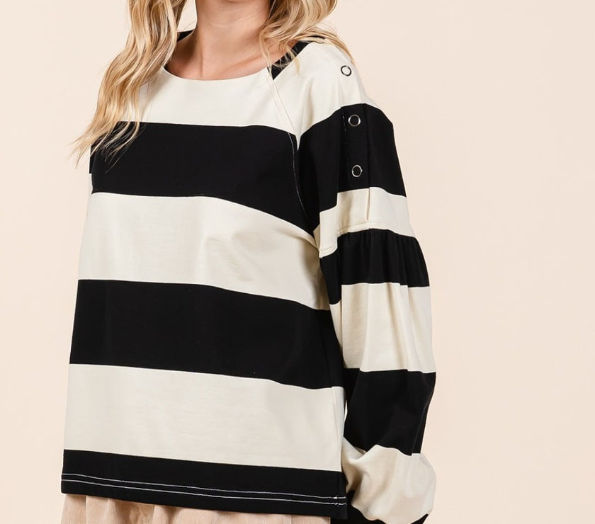 Mittoshop Striped Snap Shoulder Long Sleeve T-Shirt
