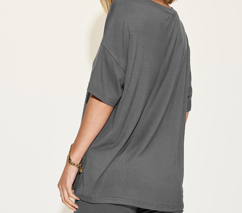 Basic Bae Full Size V-Neck Drop Shoulder T-Shirt and Shorts Set