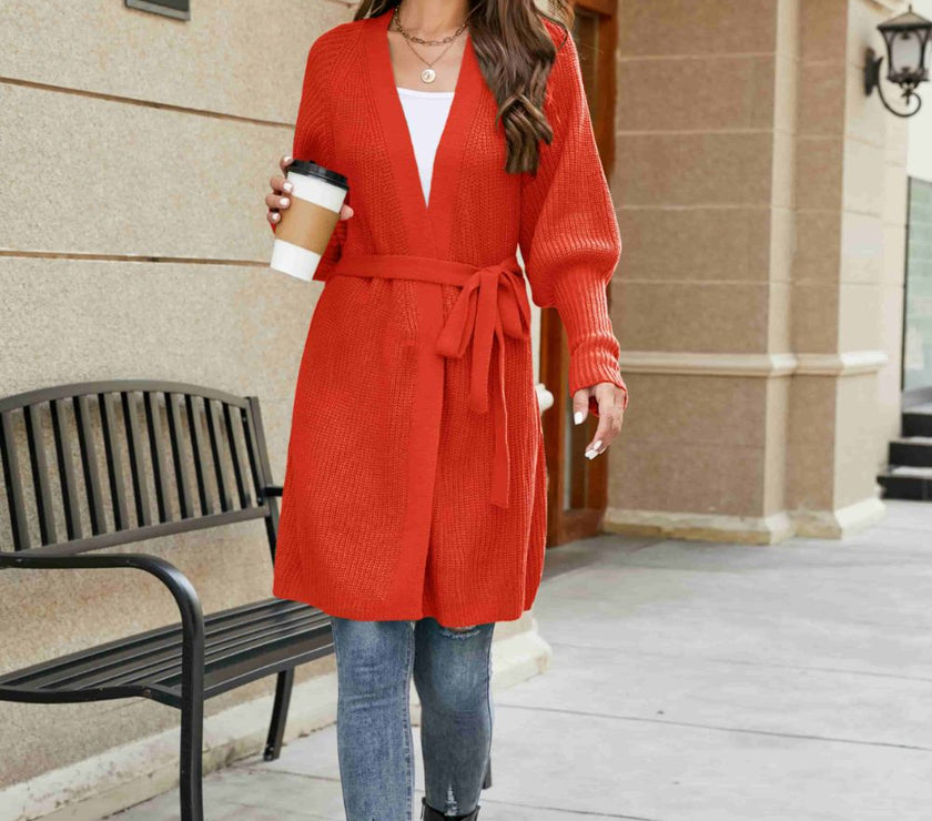 Open Front Lantern Sleeve Cardigan