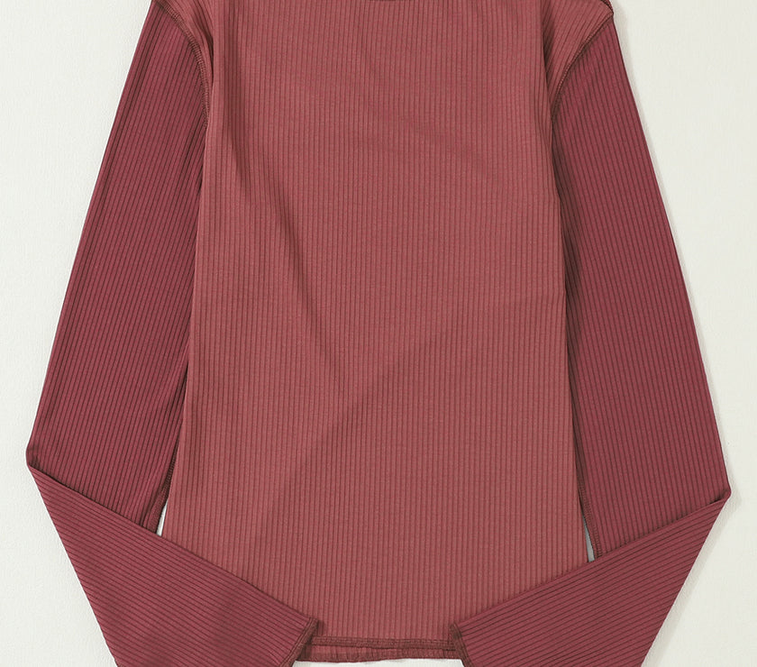 Exposed Seam Contrast Round Neck Long Sleeve T-Shirt