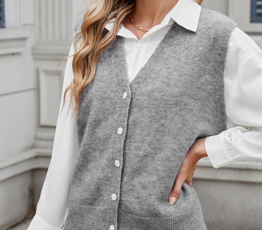 Button Down V-Neck Sweater Vest