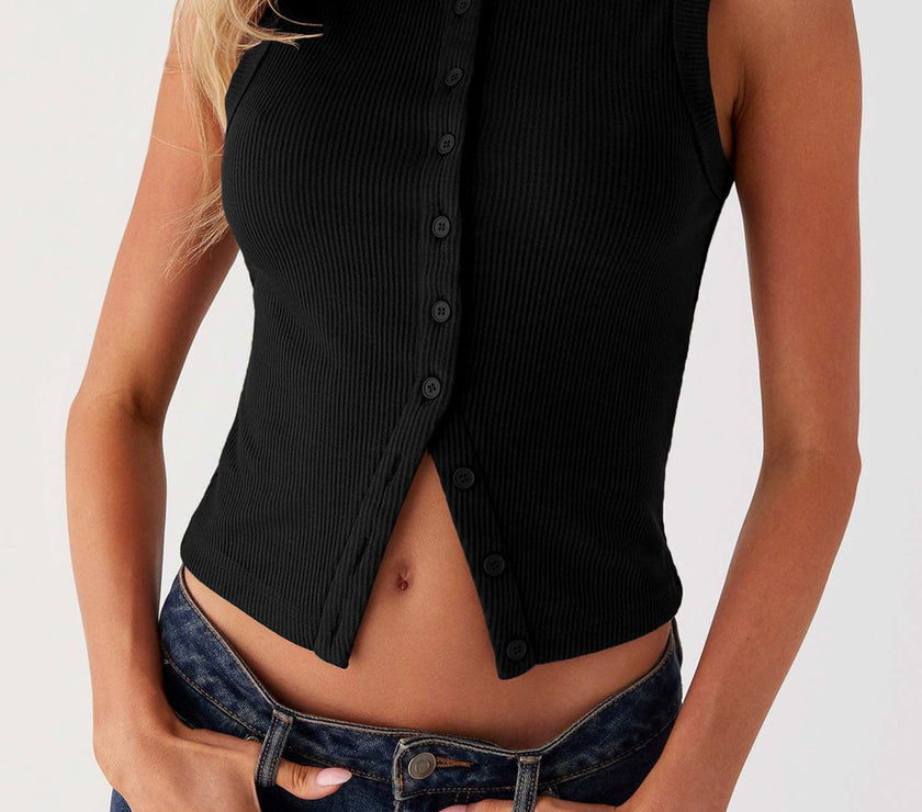 Lovelet Button Up Round Neck Tank