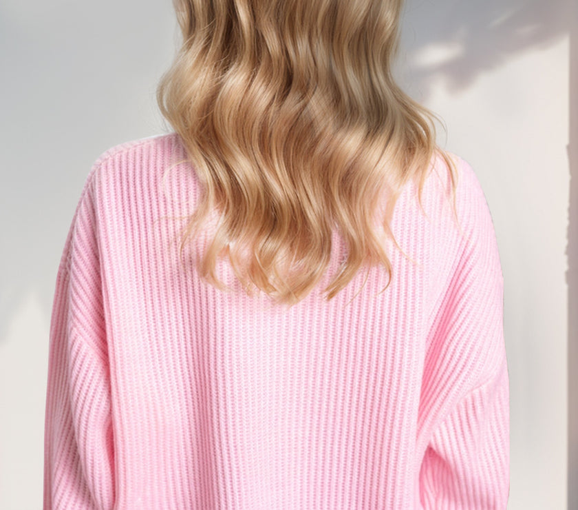 Double Take Full Size MERRY & BRIGHT Christmas Dropped Shoulder Cropped Sweater