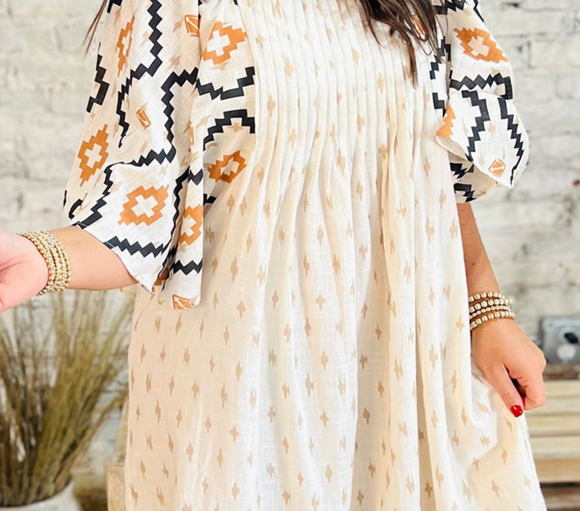 Geometric Square Neck Half Sleeve Mini Dress