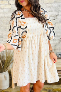 Geometric Square Neck Half Sleeve Mini Dress