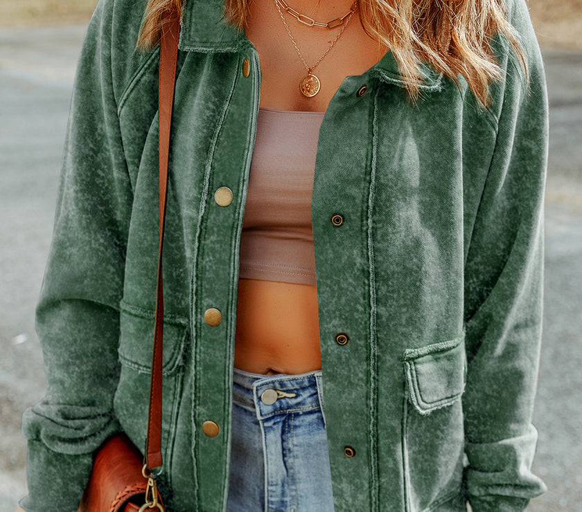 Snap Down Flap Pocket Long Sleeve Shacket