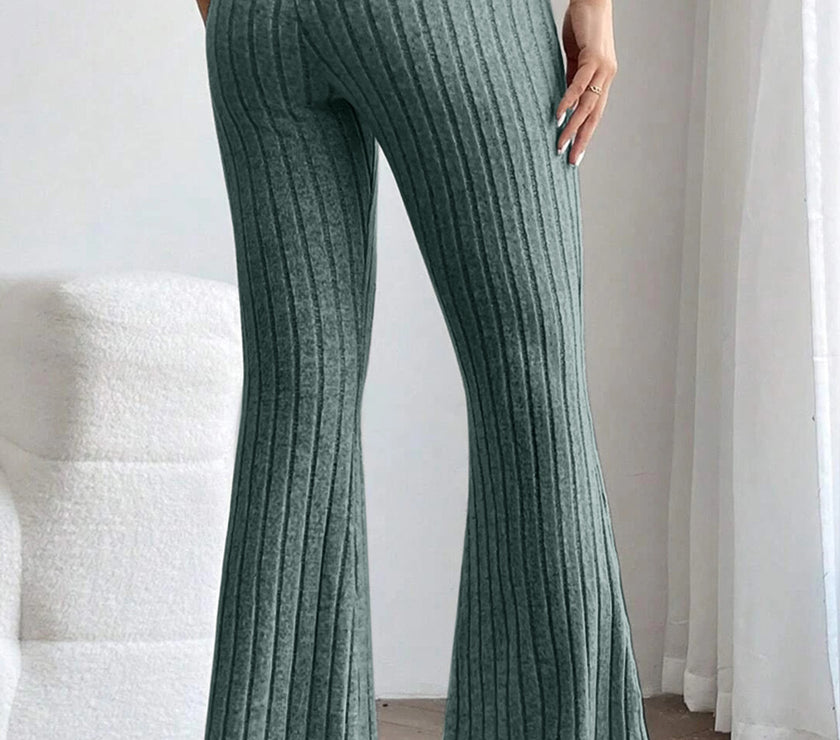 Basic Bae Full Size Ribbed High Waist Flare Pants