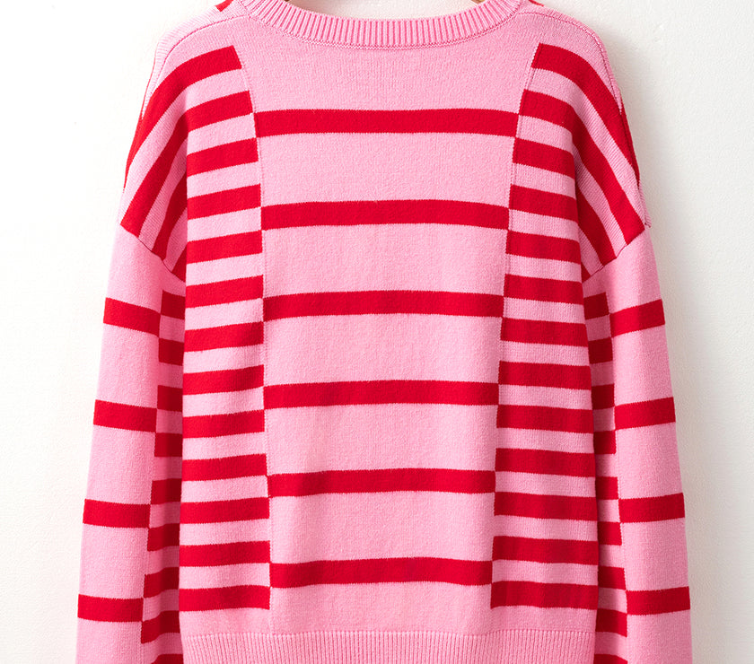 Striped Round Neck Dropped Shoulder Sweater