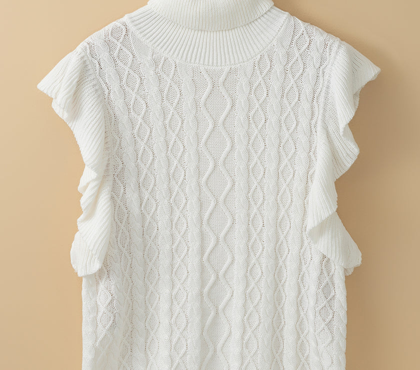 Cable-Knit Turtleneck Cap Sleeve Sweater