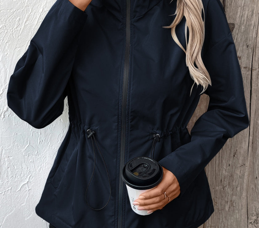 Ivy Lane Drawstring Zip Up Hooded Jacket