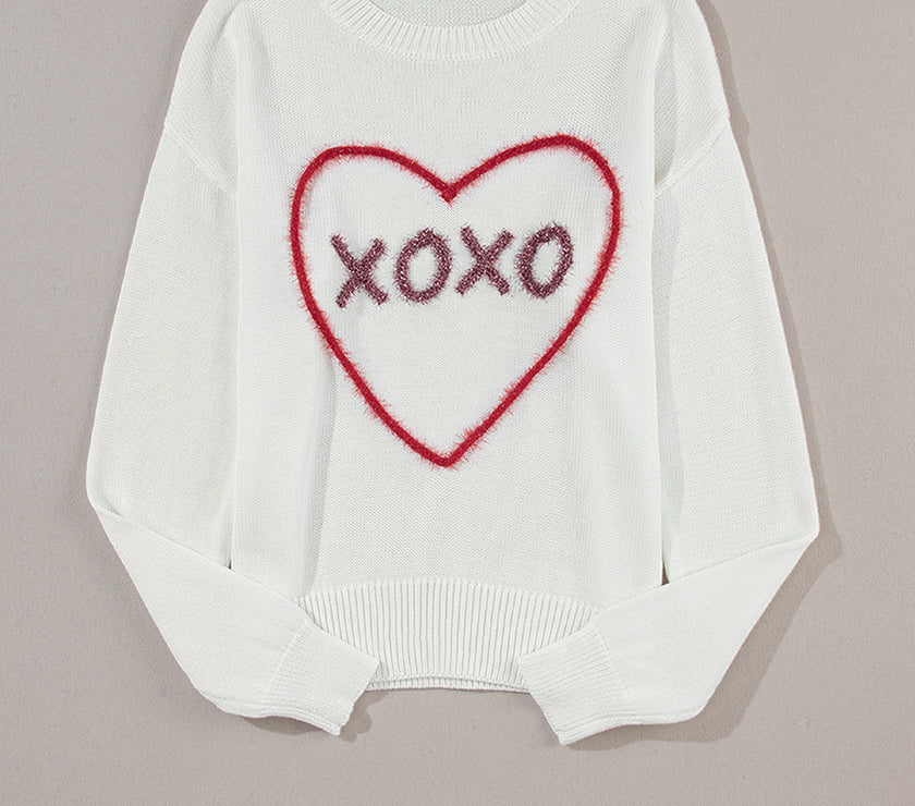 XOXO Round Neck Drop Shoulder Sweater