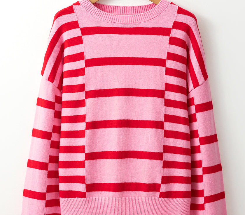 Striped Round Neck Dropped Shoulder Sweater