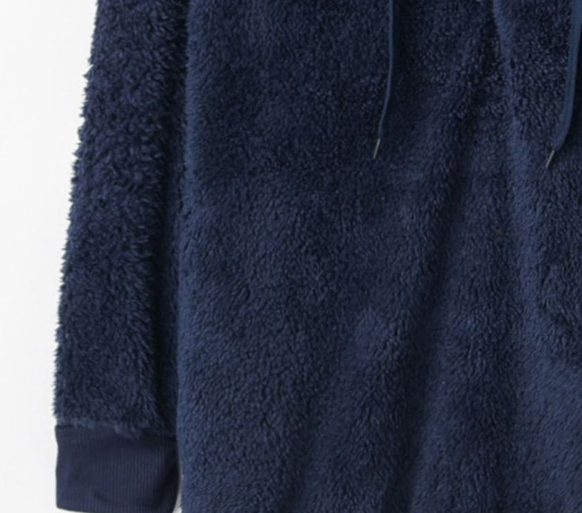 Full Size Quarter-Zip Drawstring Teddy Hoodie