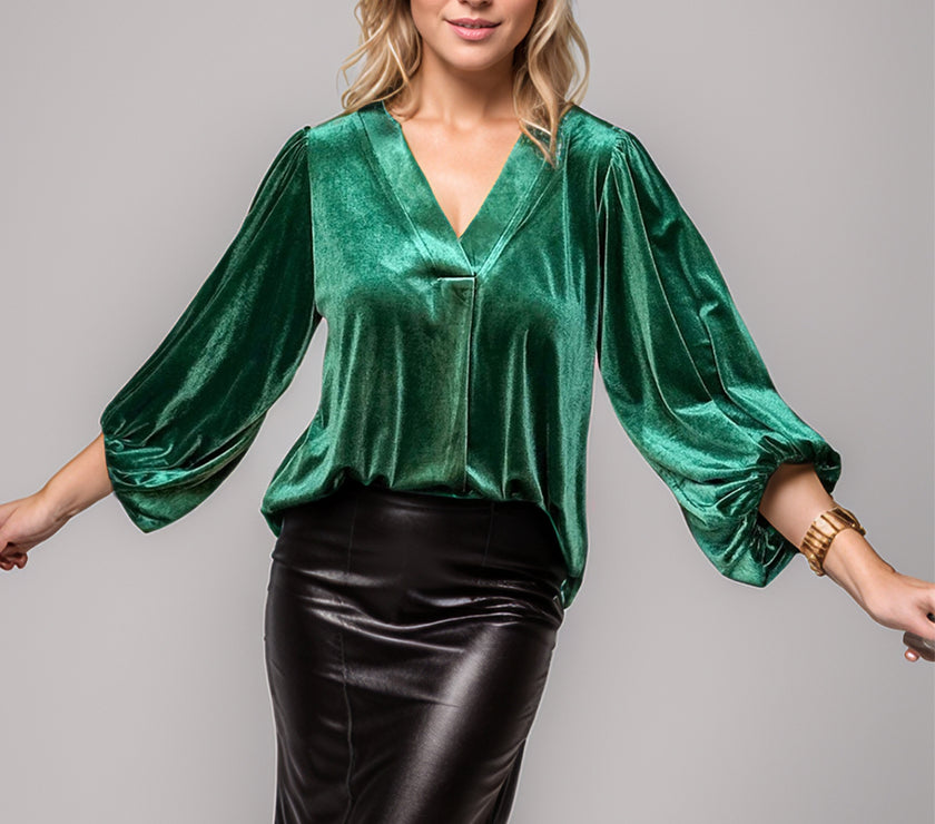 V-Neck Three-Quarter Sleeve Blouse