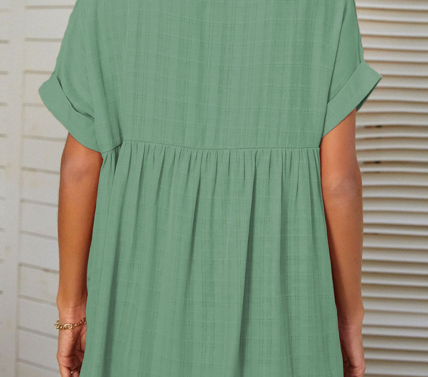 Mandy Side Slit Notched Short Sleeve Blouse