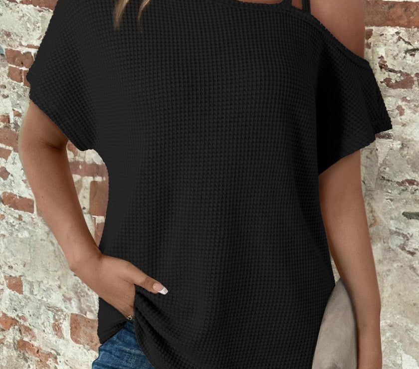 Asymmetrical Neck Short Sleeve T-Shirt