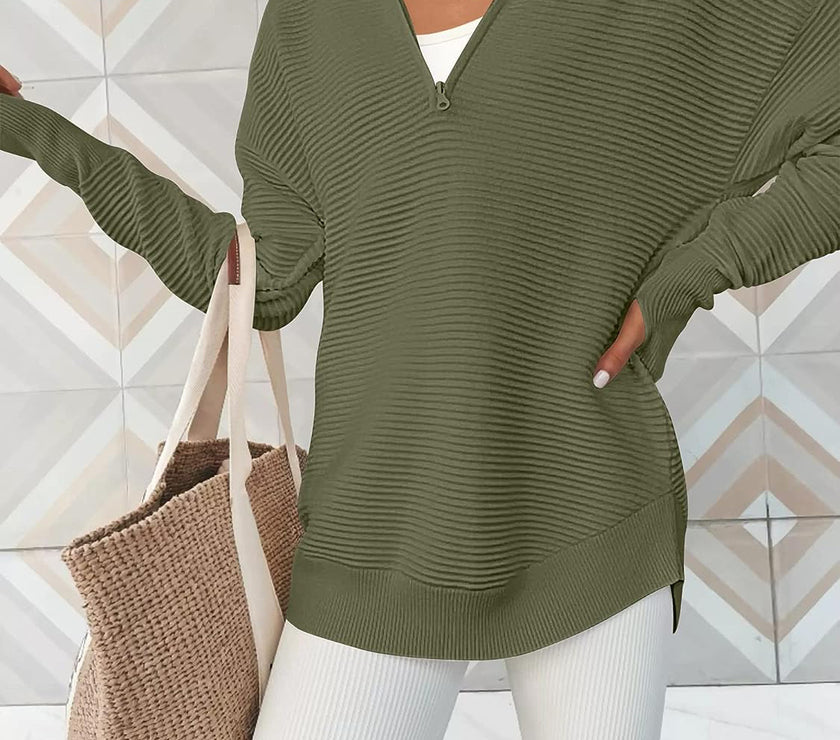 Half Zip Long Sleeve Knit Top