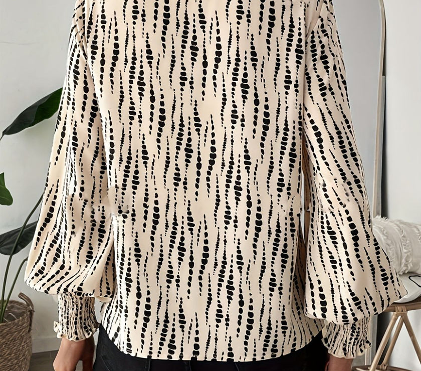 Printed V-Neck Lantern Sleeve Blouse