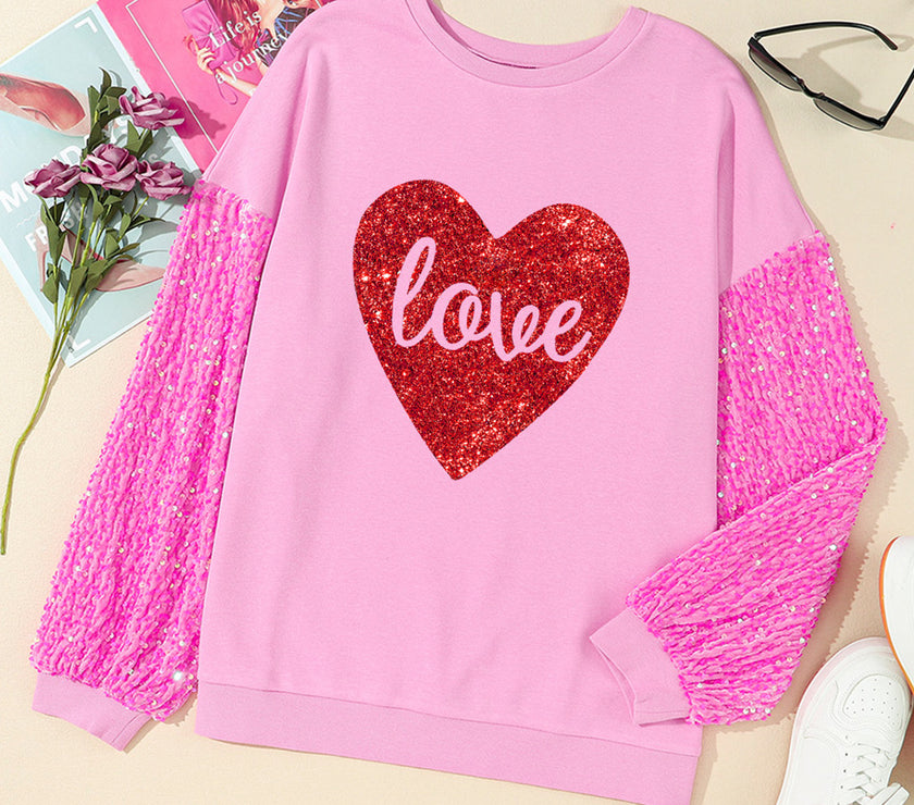 LOVE Heart Sequin Dropped Shoulder Sweatshirt