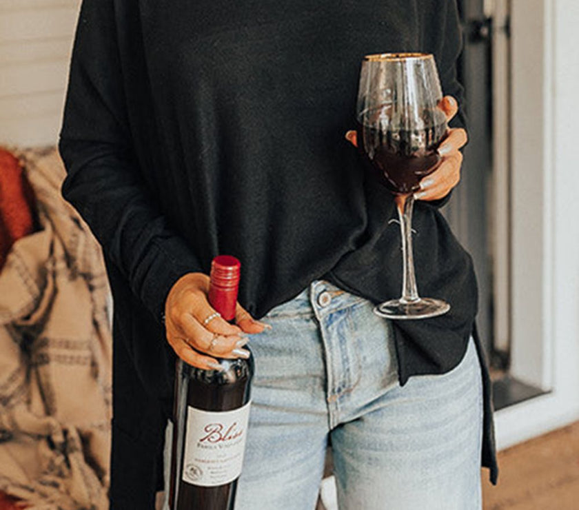 Side Slit High-Low Cowl Neck Long Sleeve Blouse