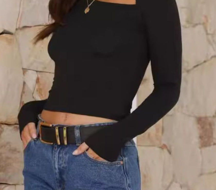 Cutout Asymmetrical Neck Long Sleeve T-Shirt