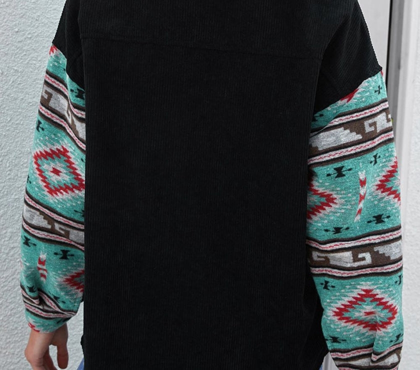 Pocketed Geometric Collared Neck Shacket