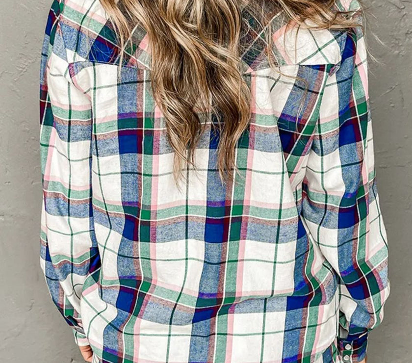 Plaid Snap Down Long Sleeve Top and Shorts Lounge Set