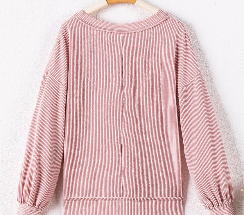 Texture V-Neck Long Sleeve Sweatshirt
