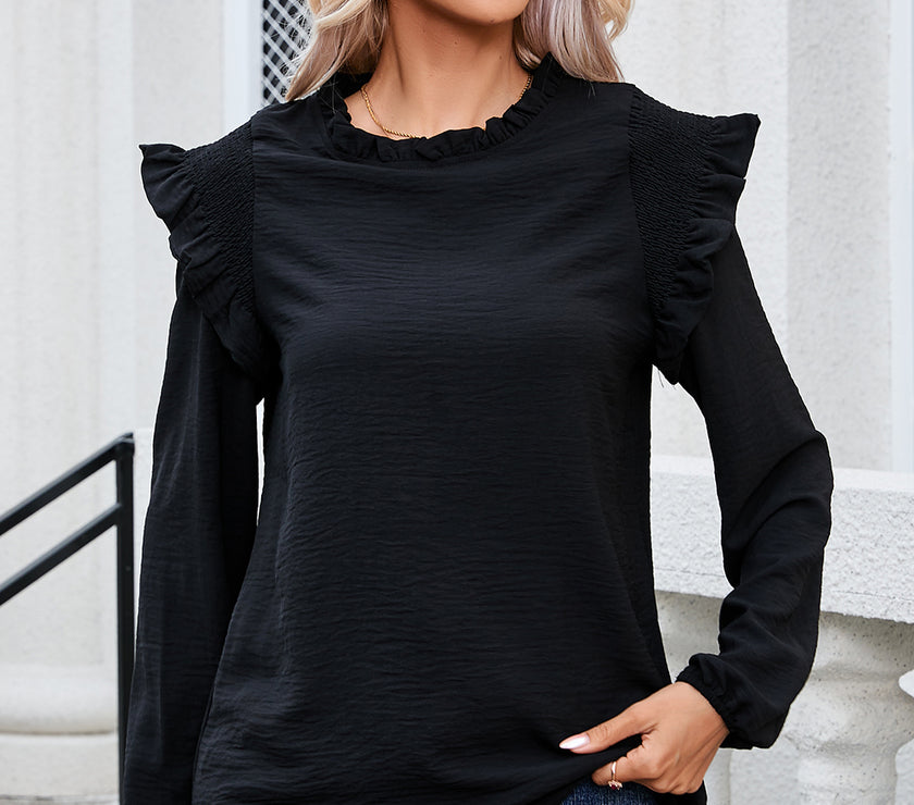 Frill Mock Neck Ruffled Balloon Sleeve Blouse